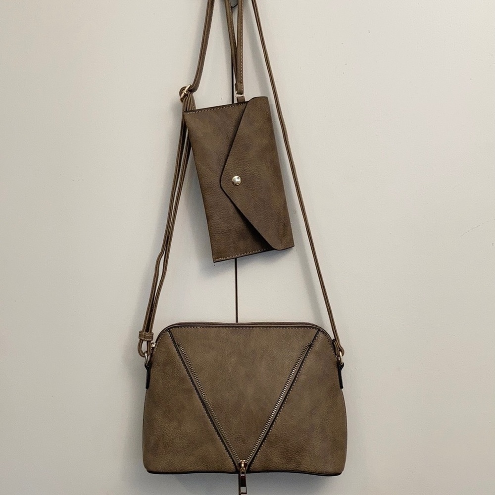 Faux Leather Zipper Crossbody & Envelope Wristlet Set